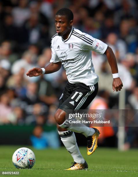 Floyd Ayite of Fulham in action during the Sky Bet Championship match between Fulham and Cardiff City at Craven Cottage on September 9, 2017 in...