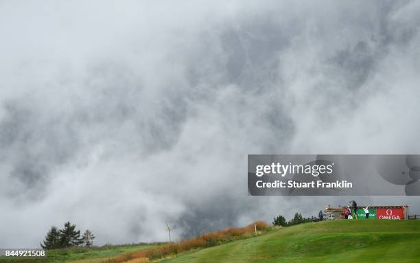 Matthew Fitzpatrick of England plays a shot during the third round of the Omega European Masters at Crans-sur-Sierre Golf Club on September 9, 2017...