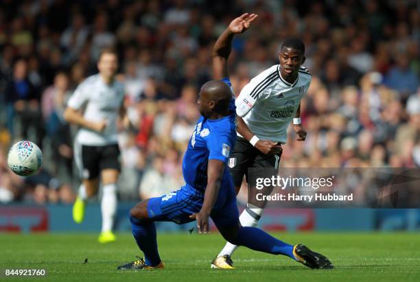 Sol Bamba of Cardiff City and Floyd Ayite of Fulham in action during the Sky Bet Championship match between Fulham and Cardiff City at Craven Cottage...