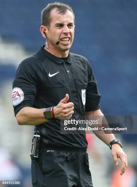 Referee Peter Bankes during the Sky Bet Championship match between Preston North End and Barnsley at Deepdale on September 9, 2017 in Preston,...