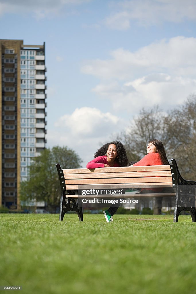 Teenage girls on bench