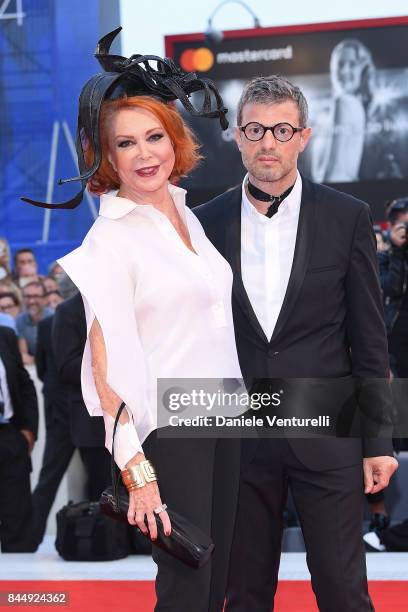 Marina Ripa di Meana and guest arrive at the Award Ceremony of the 74th Venice Film Festival at Sala Grande on September 9, 2017 in Venice, Italy.