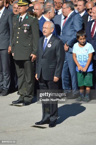 The main opposition Republican People's Party leader Kemal Kilicdaroglu attends a march marking the 94th anniversary of his party at Anitkabir, the...