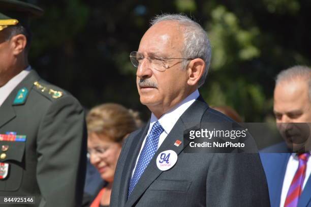 The main opposition Republican People's Party leader Kemal Kilicdaroglu attends a march marking the 94th anniversary of his party at Anitkabir, the...