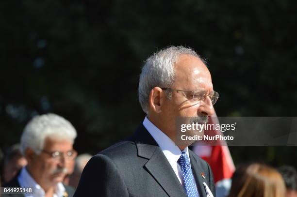 The main opposition Republican People's Party leader Kemal Kilicdaroglu attends a march marking the 94th anniversary of his party at Anitkabir, the...