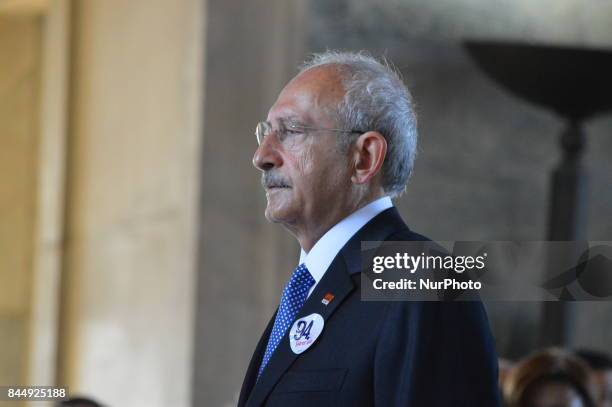 The main opposition Republican People's Party leader Kemal Kilicdaroglu attends a march marking the 94th anniversary of his party at Anitkabir, the...