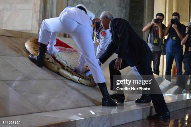 The main opposition Republican People's Party leader Kemal Kilicdaroglu places a wreath a march marking the 94th anniversary of his party at...