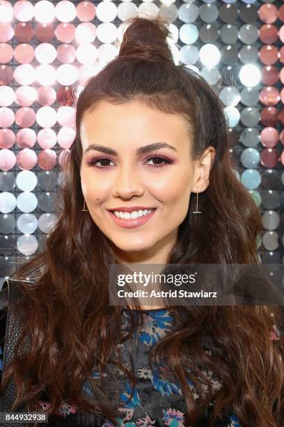 Actress Victoria Justice poses for TRESemme at Rebecca Minkoff NYFW during New York Fashion Week on September 9, 2017 in New York City.