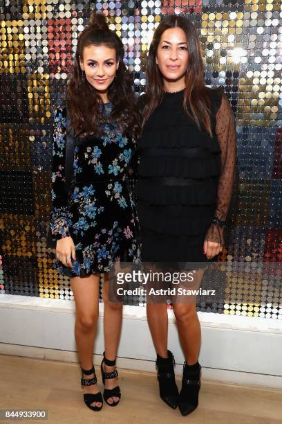 Actress Victoria Justice and designer Rebecca Minkoff pose for TRESemme at Rebecca Minkoff NYFW during New York Fashion Week on September 9, 2017 in...