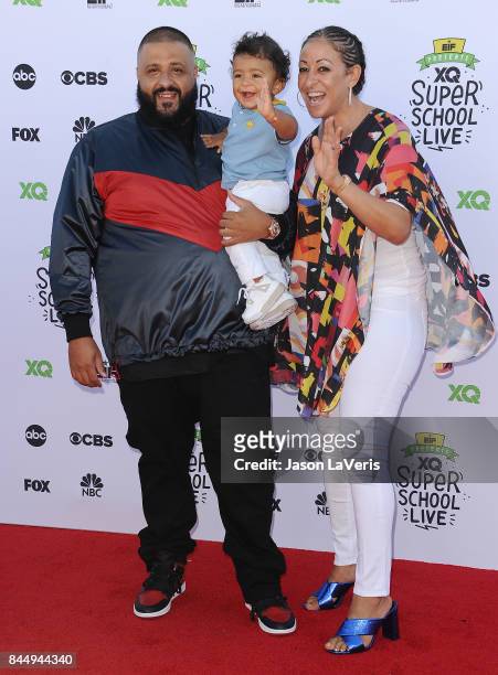 Khaled, son Asahd Tuck Khaled and Nicole Tuck attend XQ Super School Live at The Barker Hanger on September 8, 2017 in Santa Monica, California.