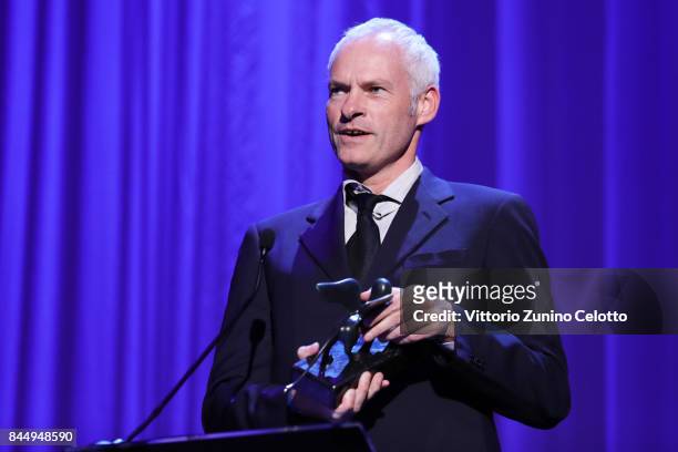 Martin McDonagh receives the Best Screenplay Award for 'Three Billboards Outside Ebbing, Missouri' during the Award Ceremony of the 74th Venice Film...