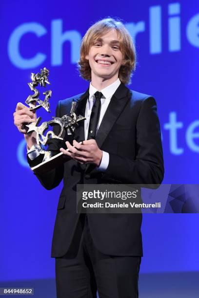 Charlie Plummer receives the 'Marcello Mastroianni' Award for Best New Young Actor or Actress for 'Lean On Pete' during the Award Ceremony of the...