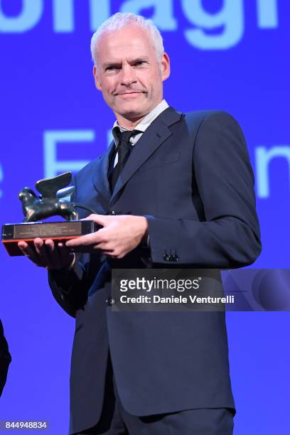 Martin McDonagh receives the Best Screenplay Award for 'Three Billboards Outside Ebbing, Missouri' during the Award Ceremony of the 74th Venice Film...