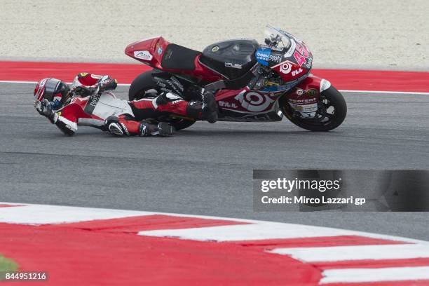 Tetsuta Nagashima of Japan and Teluru SAG Team crashd out at the end of the Moto2 qualifying during the MotoGP of San Marino - Qualifying at Misano...