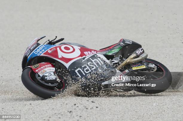 Tetsuta Nagashima of Japan and Teluru SAG Team crashd out at the end of the Moto2 qualifying during the MotoGP of San Marino - Qualifying at Misano...