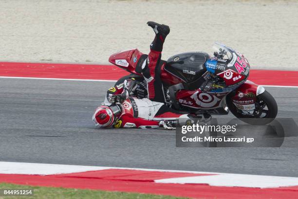 Tetsuta Nagashima of Japan and Teluru SAG Team crashd out at the end of the Moto2 qualifying during the MotoGP of San Marino - Qualifying at Misano...