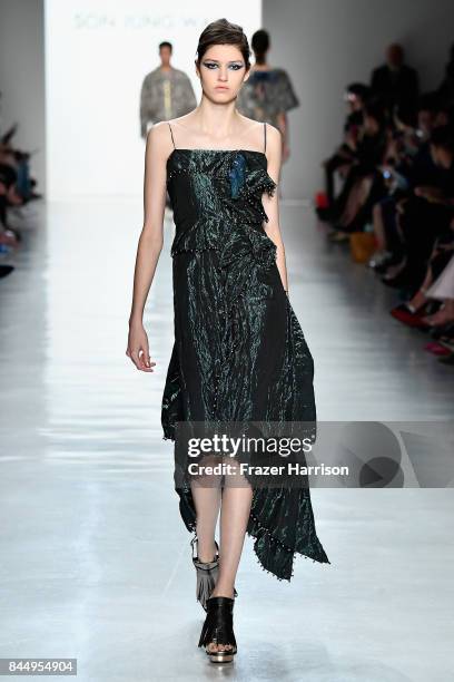 Model walks the runway at the Son Jung Wan fashion show during New York Fashion Week: The Shows at Gallery 3, Skylight Clarkson Sq on September 9,...