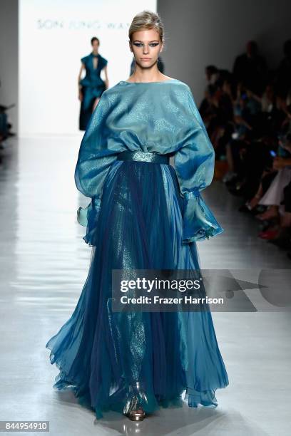 Model walks the runway at the Son Jung Wan fashion show during New York Fashion Week: The Shows at Gallery 3, Skylight Clarkson Sq on September 9,...