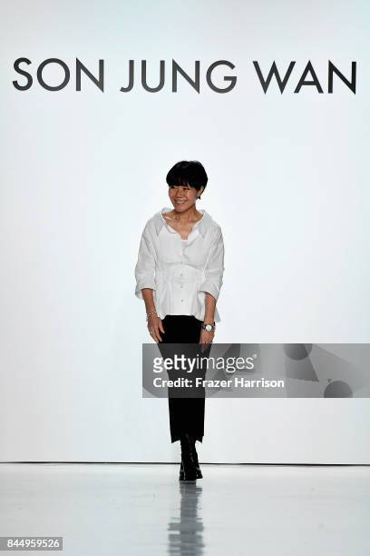 Designer Son Jung Wan walks the runway at the Son Jung Wan fashion show during New York Fashion Week: The Shows at Gallery 3, Skylight Clarkson Sq on...