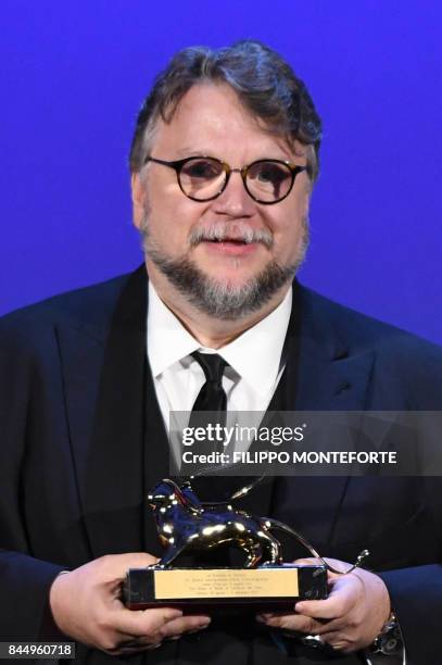 Director Guillermo Del Toro receives the Golden Lion for Best Film with the movie "The Shape of Water" during the award ceremony of the 74th Venice...