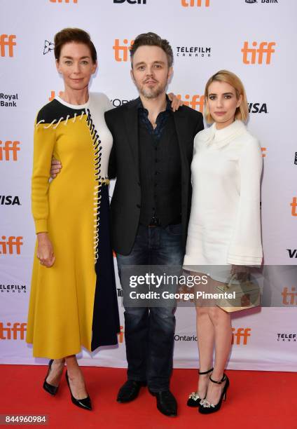 Julianne Nicholson, Matthew Newton and Emma Roberts attend the "Who We Are Now" premiere during the 2017 Toronto International Film Festival at...