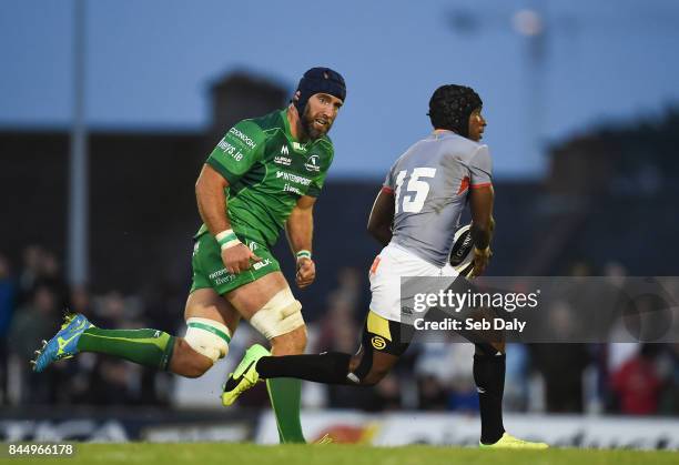 Galway , Ireland - 9 September 2017; Masixole Banda of Southern Kings in action against John Muldoon of Connacht during the Guinness PRO14 Round 2...