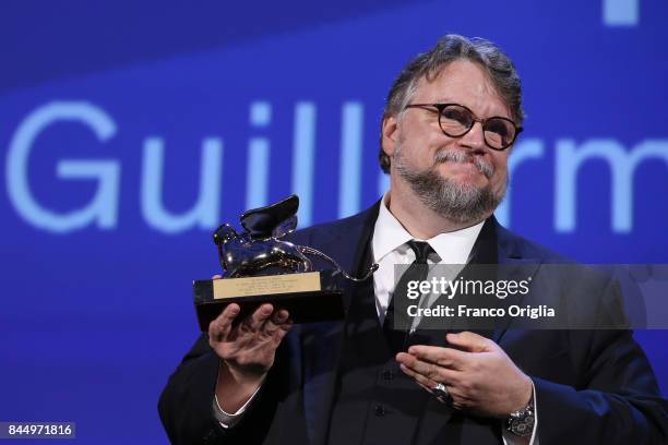 Guillermo del Toro receives the Golden Lion for Best Film Award for 'The Shape Of Water' during the Award Ceremony of the 74th Venice Film Festival...