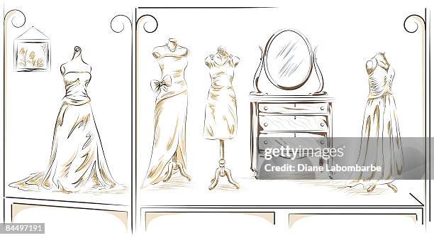 stockillustraties, clipart, cartoons en iconen met bridal shop window - wedding dress