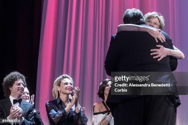 Guillermo Del Toro receives the Golden Lion Award for Best film for The Shape of Water, during the Award Ceremony of the 74th Venice Film Festival at...