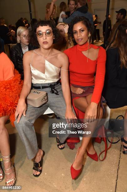 Mia Moretti and Aluna Francis attend the Dion Lee fashion show during New York Fashion Week: The Shows at Gallery 2, Skylight Clarkson Sq on...