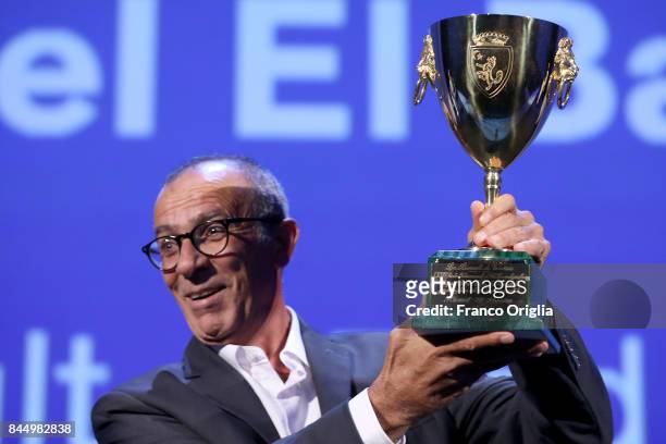 Kamel El Basha receives the Coppa Volpi for Best Actor Award for The Insult during the Award Ceremony of the 74th Venice Film Festival at Sala Grande...