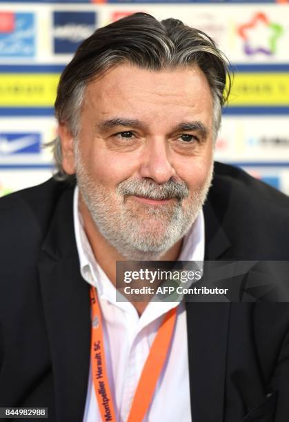 President of the Montpellier Football Club Laurent Nicollin looks on during the French L1 football match between MHSC Montpellier and Nantes, on...