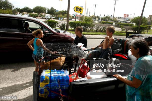 Having trouble finding a hotel room, members of the Watson family, of St. Petersburg, debates a passing motorist's offer to take in their dogs as...