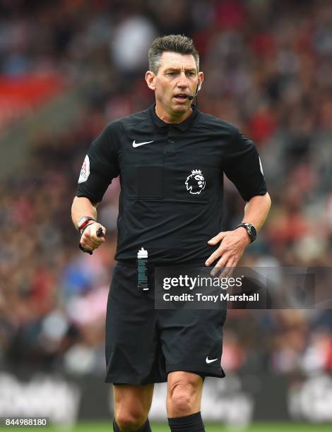 Referee Lee Probert during the Premier League match between Southampton and Watford at St Mary's Stadium on September 9, 2017 in Southampton, England.