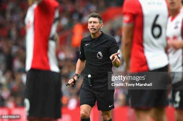 Referee Lee Probert during the Premier League match between Southampton and Watford at St Mary's Stadium on September 9, 2017 in Southampton, England.