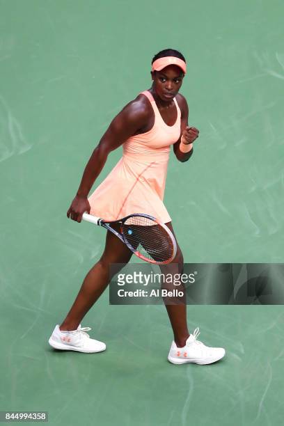 Sloane Stephens of the United States reacts against Madison Keys of the United States during their Women's Singles finals match on Day Thirteen of...