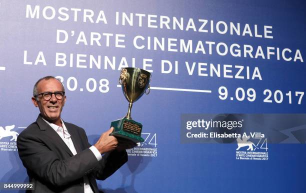 Kamel El Basha poses with the Coppa Volpi for Best Actor Award for The Insult at the Award Winners photocall during the 74th Venice Film Festival at...