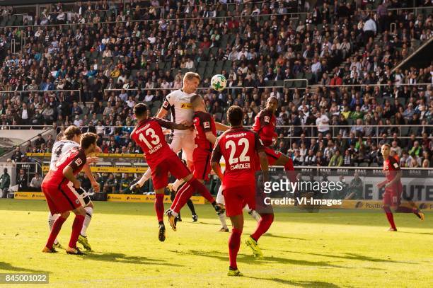 Jannik Vestergaard of Borussia Monchengladbach, David Angel Abraham of Eintracht Frankfurt, Carlos Salcedo Hernandez of Eintracht Frankfurt, Matthias...