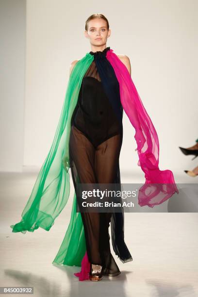 Model walks the runway at the Christian Siriano fashion show during New York Fashion Week: The Shows at Pier 59 on September 9, 2017 in New York City.