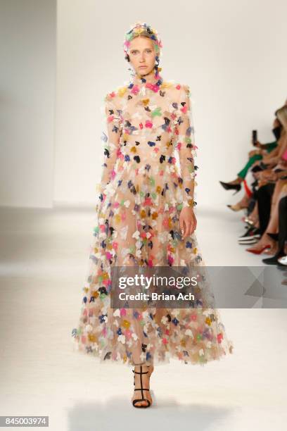 Model walks the runway at the Christian Siriano fashion show during New York Fashion Week: The Shows at Pier 59 on September 9, 2017 in New York City.