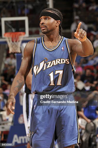 Dee Brown of the Washington Wizards gestures during the game against the Orlando Magic on November 8, 2008 at Amway Arena in Orlando, Florida. The...
