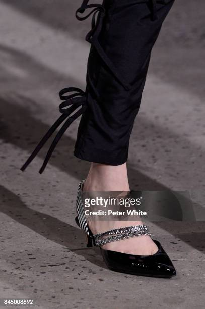 Model, shoe detail, walks the runway at the Self-Portrait Spring Summer 2018 Front Row during New York Fashion Week on September 9, 2017 in New York...