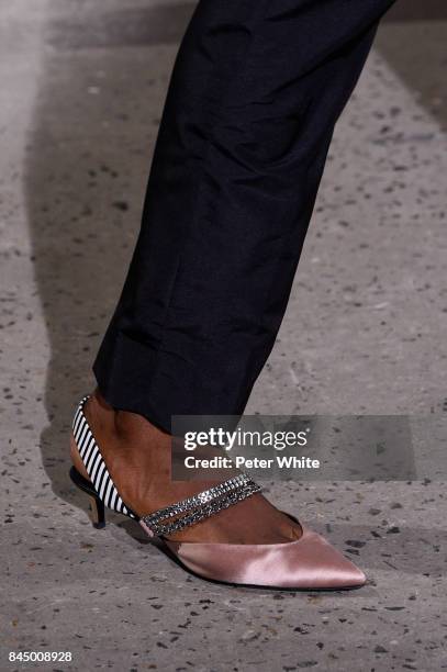 Model, shoe detail, walks the runway at the Self-Portrait Spring Summer 2018 Front Row during New York Fashion Week on September 9, 2017 in New York...