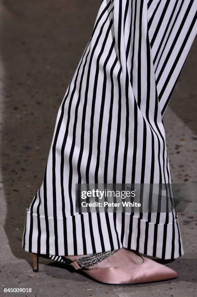 Model, shoe detail, walks the runway at the Self-Portrait Spring Summer 2018 Front Row during New York Fashion Week on September 9, 2017 in New York...