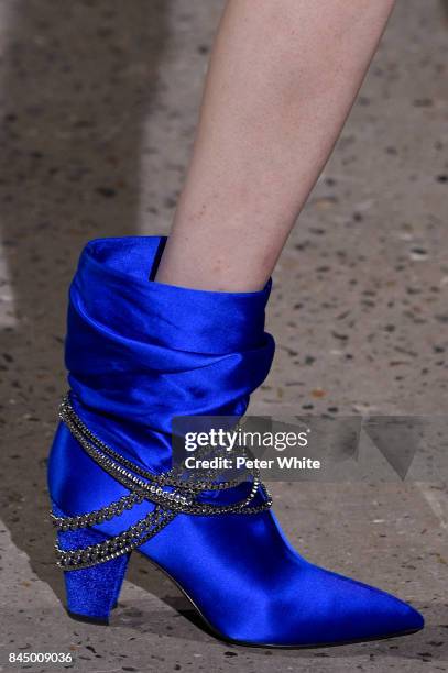 Model, shoe detail, walks the runway at the Self-Portrait Spring Summer 2018 Front Row during New York Fashion Week on September 9, 2017 in New York...