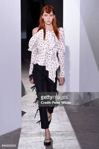 Teddy Quinlivan walks the runway at the Self-Portrait Spring Summer 2018 Front Row during New York Fashion Week on September 9, 2017 in New York City.