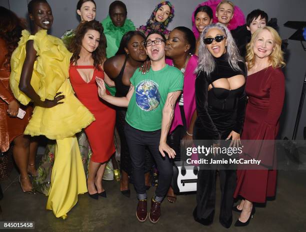 Gina Gershon, Danielle Brooks, Cardi B, Christian Siriano, Leslie Jones, Cardi B and Patricia Clarkson pose backstage for the Christian Siriano...