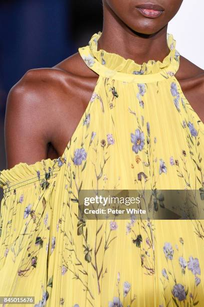 Model, fashion detail, walks the runway at the Self-Portrait Spring Summer 2018 Front Row during New York Fashion Week on September 9, 2017 in New...