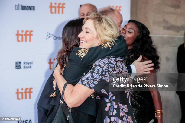 Edie Falco and Pamela Adlon hug at the "I Love You, Daddy" premiere during the 2017 Toronto International Film Festival at Ryerson Theatre on...