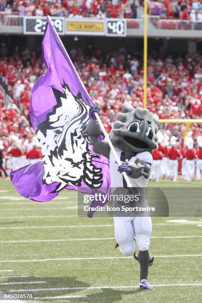 The TCU Horned Frog runs onto the field before the game between the TCU horned Frogs and the Arkansas Razorbacks on September 9, 2017 at Donald W....